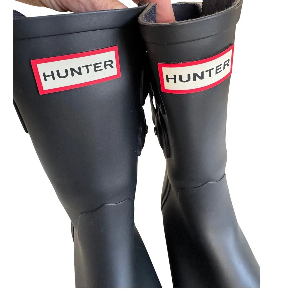 Hunter Limited Edition Original Refined Rain Boots Double Strap Black US 7 EU 38
